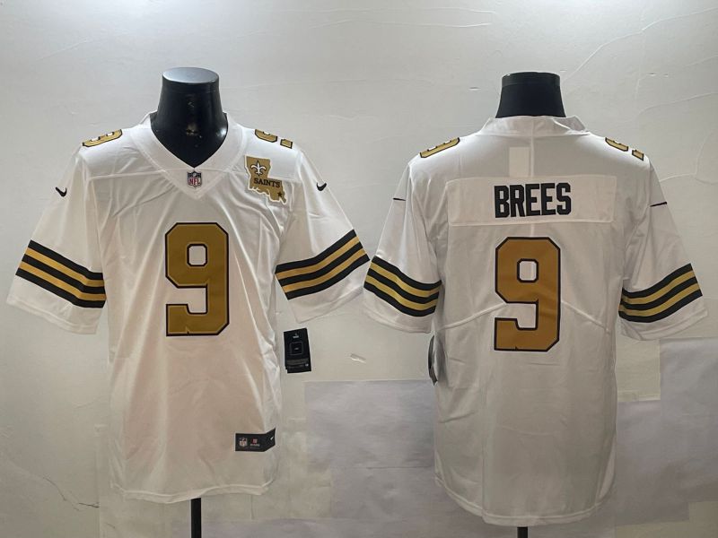 Men New Orleans Saints 9 Brees White 2024 Nike Limited NFL Jersey style 01041